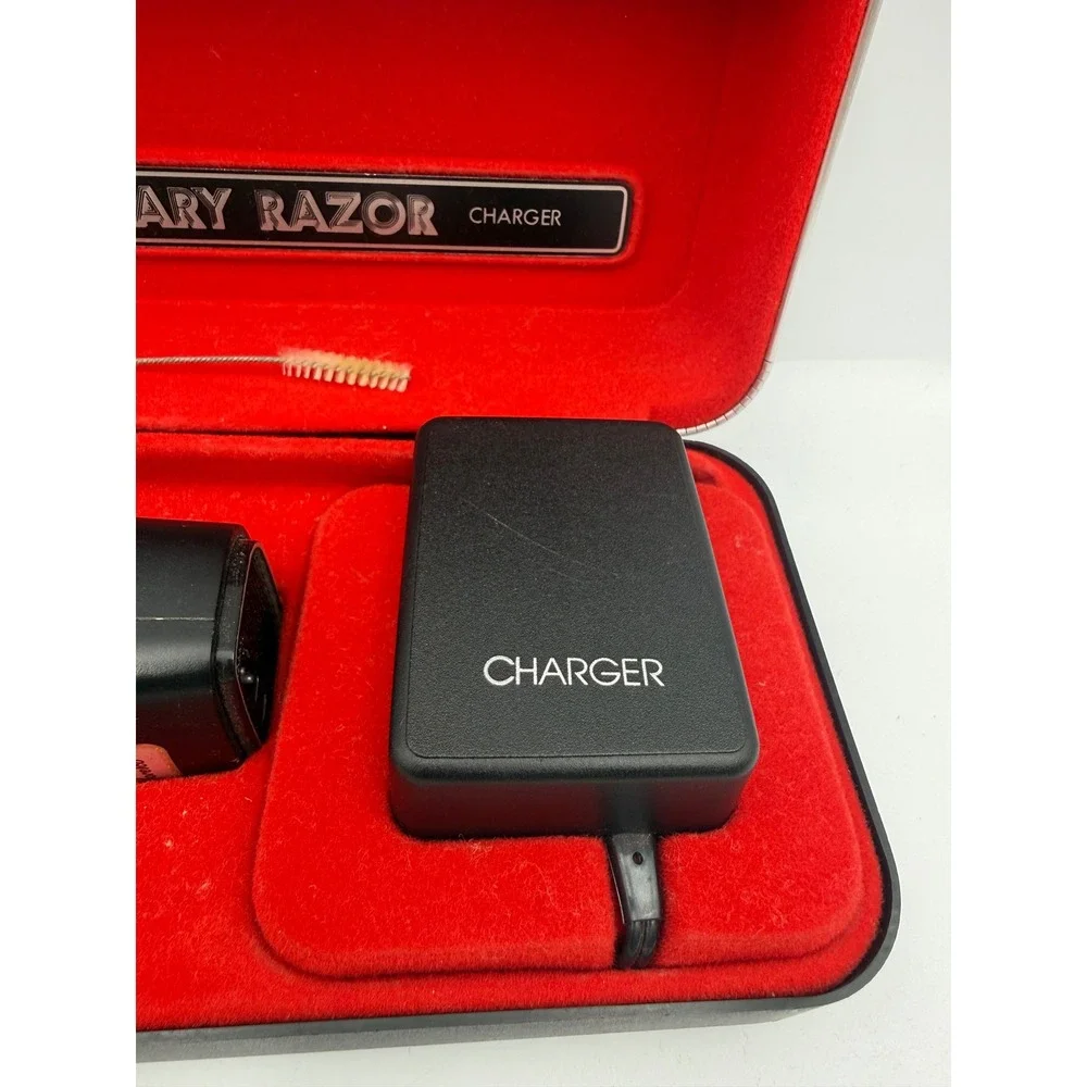 Vintage Norelco Rotary Razor Tripleheader Shaver with Red Lined Case and Charger
